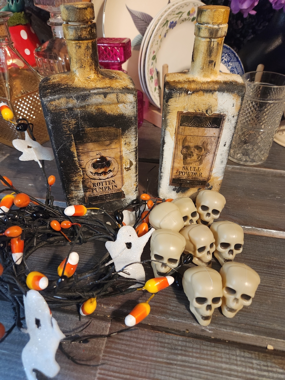 Halloween Ghost & Canfycorn Garland Decorative Potion Bottles & Mini Skulls